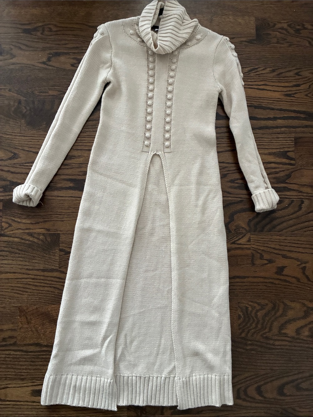Astr Cream Turtleneck Button-Front Maxi Knit Dress